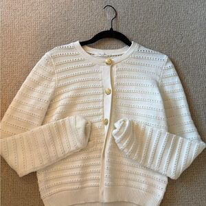 Rag & Bone Cream Button-Up Cardigan with Gold Accents